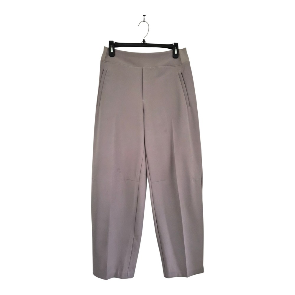 Athleta Pants Women 4 Taupe Gray Wide Leg Barrel Travel Stretch Zip Pockets